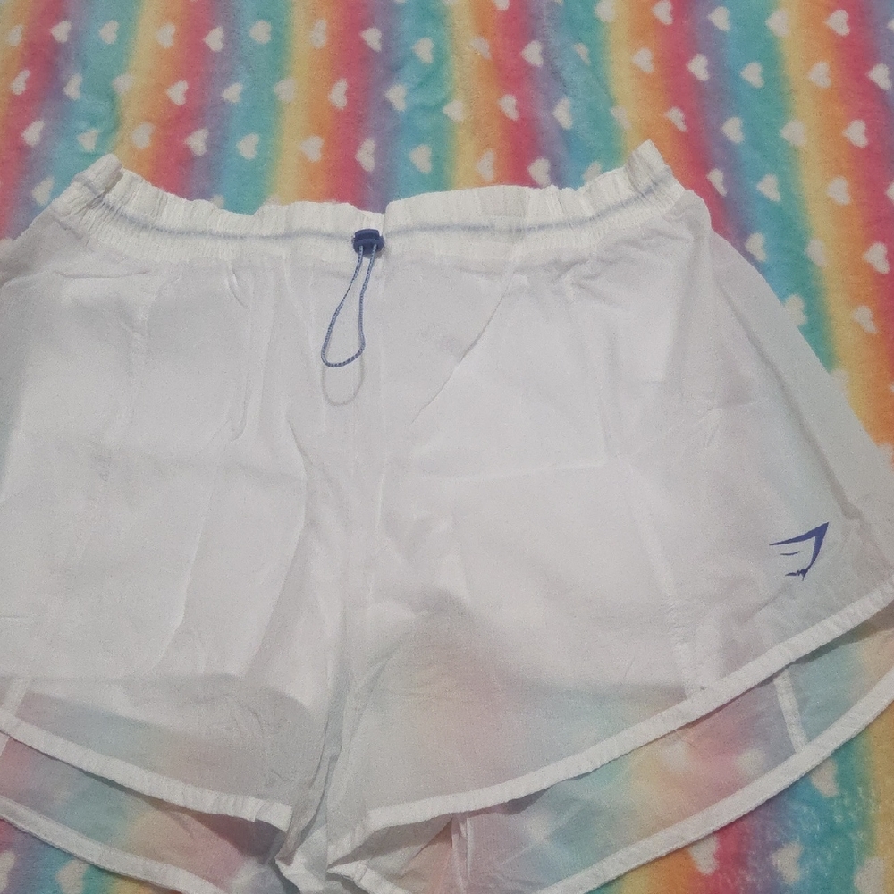 Gymshark White Women's Athletic Shorts with Blue Accent